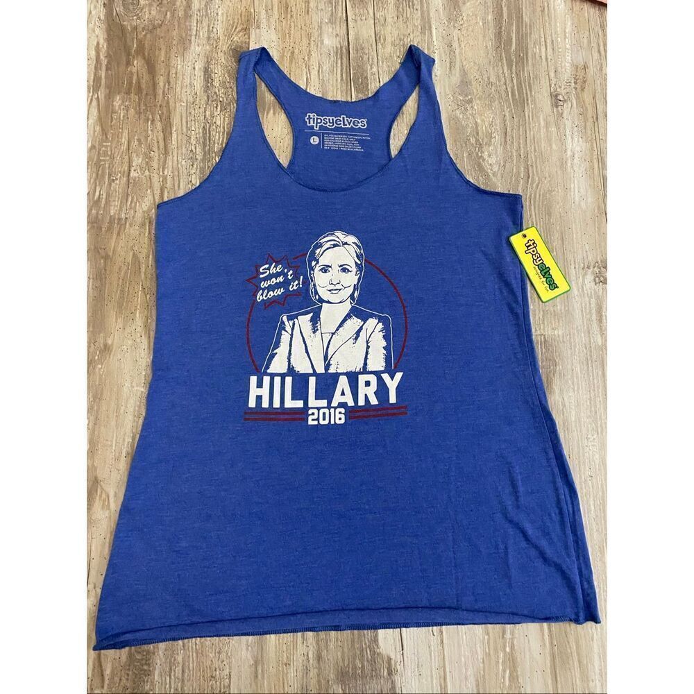 Hillary Clinton She Won’t Blow It Tank Tipsy Elves Blue Women’s Sz Large